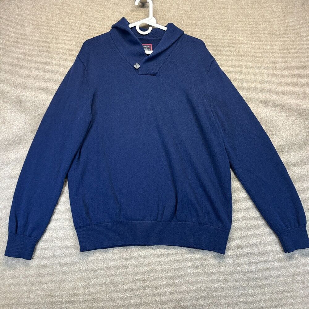 UNTUCKit Van Douzer Sweater Men's Large Blue Pullover Merino Wool Blend Shawl